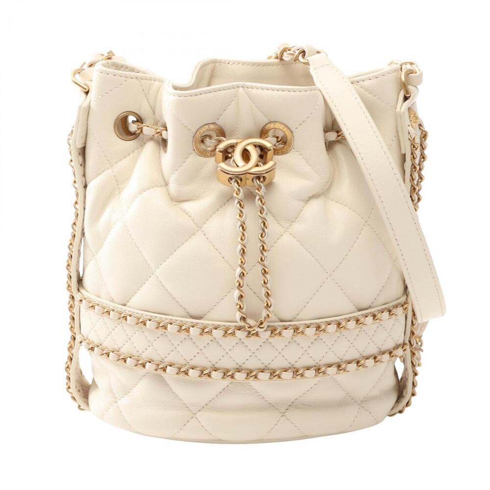 Chanel Matelassé Drawstring Bucket Bag Shoulder Handbag Lambskin Leather Wome...